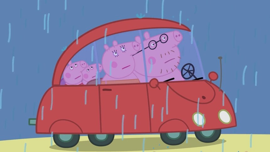 暴雨天被困车内，佩奇一家唱歌等待好治愈
