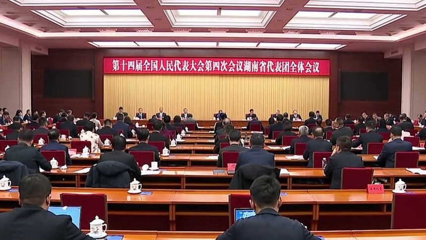 湖南代表团举行第二次全体会议 审议政府工作报告 石泰峰 何维 张庆伟参加审议 沈晓明主持 毛伟明参加