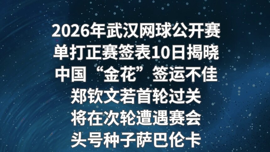 武网签表出炉：郑钦文、萨巴伦卡或在次轮对决